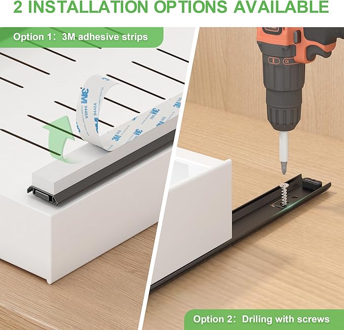 Expandable Pull-Out Cabinet Organizer - White, 16.54" D x Adjustable Width 12.6-20.47", No Drill Adhesive Installation with 3-Slide Rails for Kitchen Storage (2 Pack)