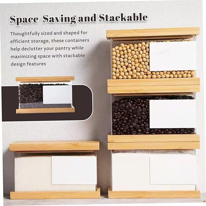 Rice Dispenser, 2PCS Cereal Storage Containers Wooden Cereal Containers with Lids Airtight Food Storage Container for Rice, Flour, Snack Pet Food