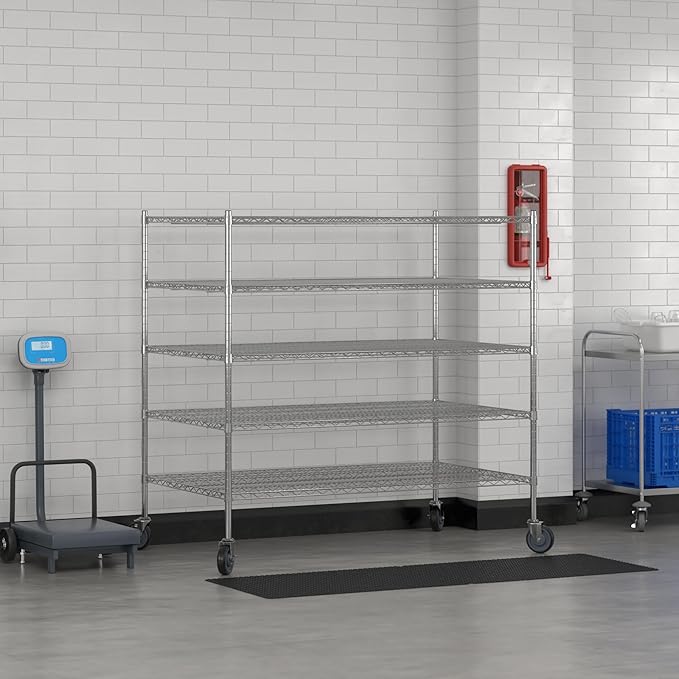 Commercial NSF Listed Chrome Mobile Wire Shelving Kit 36" x 60" x 60", with 5 Shelves Perfect for Warehouse, Walk-in Refrigerator, Freezer, Grocery Store, Restaurant, Dishroom