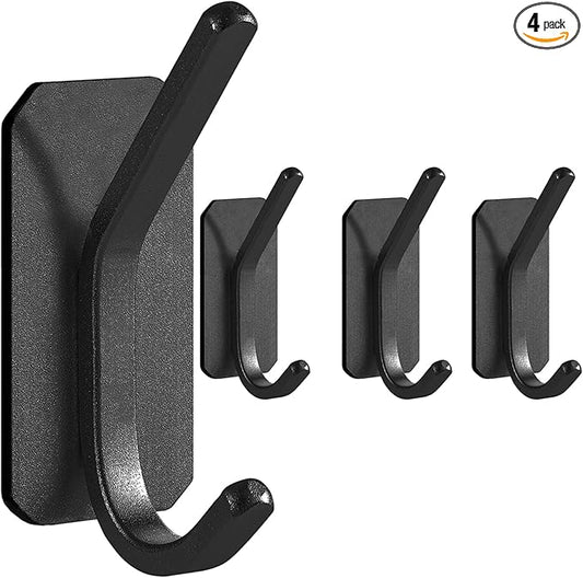 Paoli Heavy-Duty Adhesive Coat Hooks, Self-Adhesive Hooks, Multiple Colors and Styles, Maximum Load Capacity 25 lbs (4, Black)