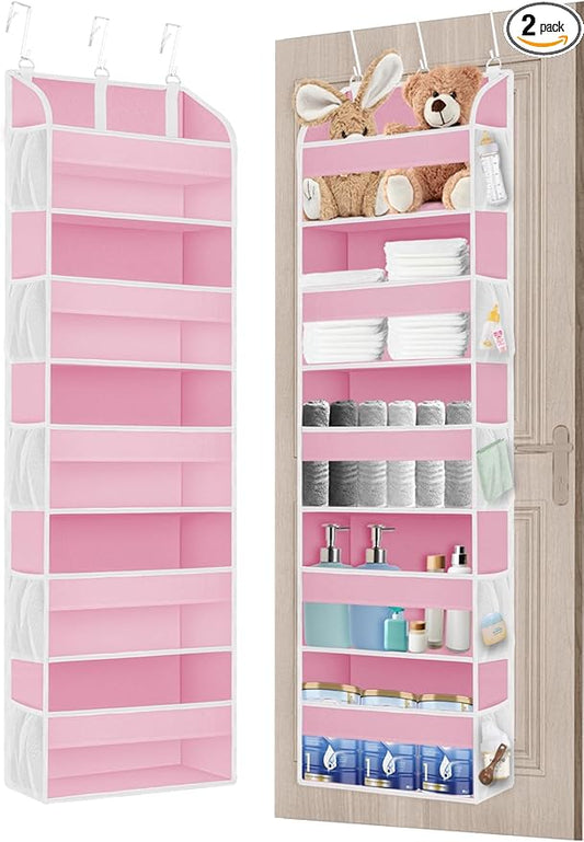 2 Pack Over The Door Storage Organizer with 5 Pockets 10 Mesh Pockets, 44 lbs Weight Capacity Door Hanging Organizers and Storage for Bedroom,Bathroom,Nursery,Kidroom,Babyroom