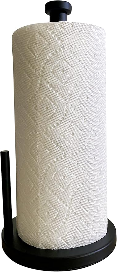 Black Paper Towel Holder Countertop Stainless Steel Paper Towel Stand with Weighted Non-Slip Base One-Handed Tear, Rust-Resistant Kitchen Roll Holder, Standard, Jumbo & Large Rolls