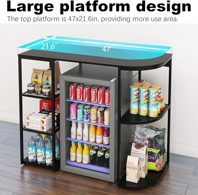 PUNCIA Mini Fridge Cabinet with Power Outlet – Coffee Bar Cabinet with Refrigerator Space and Storage Shelf Beverage Wine Cooler Stand Microwave Oven Rack for Dorm Apartment or Dorm Use