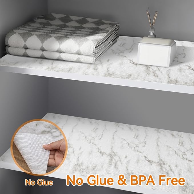 Shinlendid Shelf and Drawer Liner for Kitchen Cabinets Non-Adhesive, Strong Grip Non-Slip Thickened Cabinet Liners for Shelves, Waterproof Mats for Dresser Cupboard, Marble, 12 in x 20 Feet