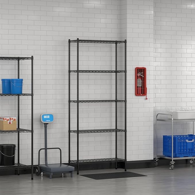 Commercial NSF Listed Black Epoxy Stationary Wire Shelving Kit 14" x 36" x 86", with 5 Shelves Perfect for Warehouse, Walk-in Refrigerator, Freezer, Grocery Store, Restaurant, Dishroom