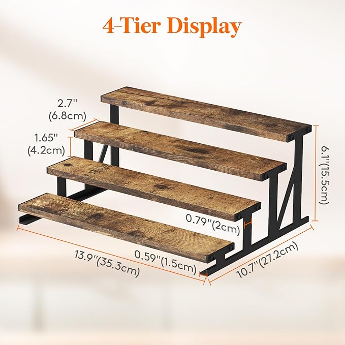 Lifewit Cologne Organizer for Men, Wooden Perfume Stand, 4 Tier Display Riser for Fragrance, Aftershave, Skincare Makeup for Vanity, Bedroom, Bathroom Storage, Rustic Brown, 1 Pcs, 35 cm/14"