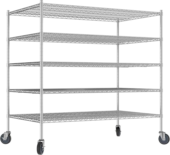 Commercial NSF Listed Chrome Mobile Wire Shelving Kit 36" x 60" x 60", with 5 Shelves Perfect for Warehouse, Walk-in Refrigerator, Freezer, Grocery Store, Restaurant, Dishroom