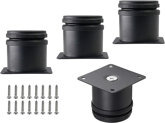 Set of 4 Stainless Steel Furniture Legs 2 Inch, Adjustable Round Cabinet Legs 2" Dia Kitchen Feet, Metal Replacement Legs for Cabinet Sofa Couch Shelves Table (Black)