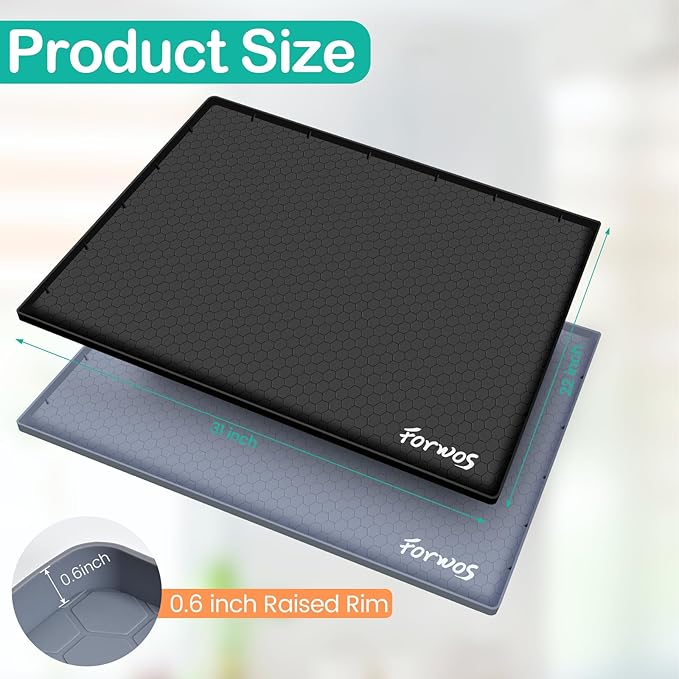 FORWOS Waterproof Under Sink Mat 31" x 22", Silicone Cabinet Liner, Rubber Protector for Kitchen and Bathroom, Keeps Cabinets Clean, Dry, and Organized (Black)