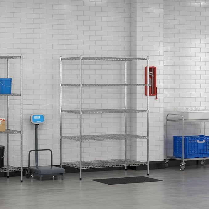 Commercial NSF Listed Chrome Stationary Wire Shelving Kit 30" x 48" x 74", with 5 Shelves Perfect for Warehouse, Walk-in Refrigerator, Freezer, Grocery Store, Restaurant, Dishroom