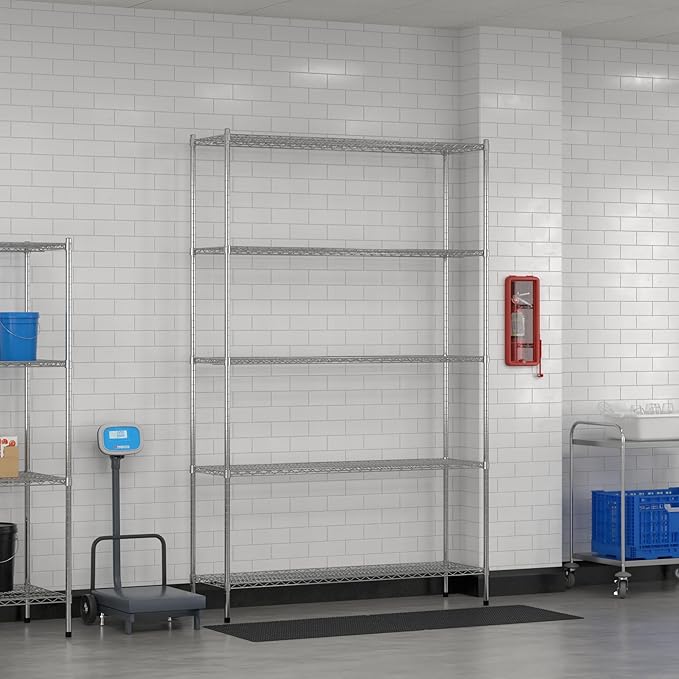 Commercial NSF Listed Chrome Stationary Wire Shelving Kit 18" x 60" x 96", with 5 Shelves Perfect for Warehouse, Walk-in Refrigerator, Freezer, Grocery Store, Restaurant, Dishroom