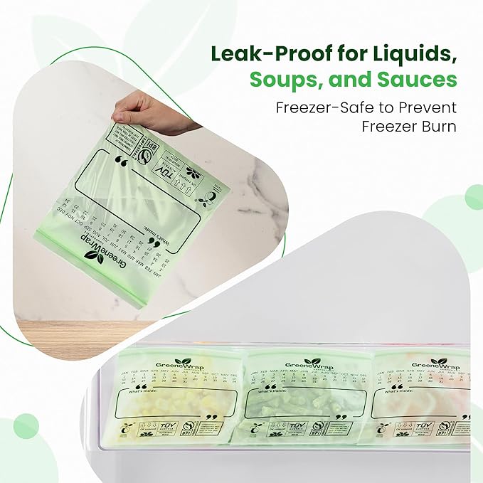 GreeneWrap Compostable Snack Size Zip Bags 50 Count Extra Thick 2 mil Resealable, Leak-Proof, Freezer Safe Disposable Food Storage Bags, BPI and OK Compost Home Certified, ASTM D6400