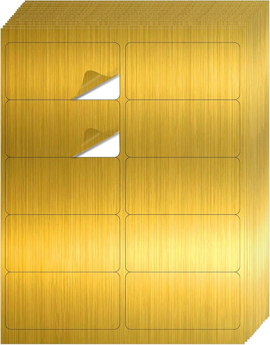 YEGAWEN Shipping Labels Stickers, 2"×4" Gold Printable Mailing Labels for Laser/Inkjet Printing- Matte Gold, 8.5"×11"- 20 Sheet