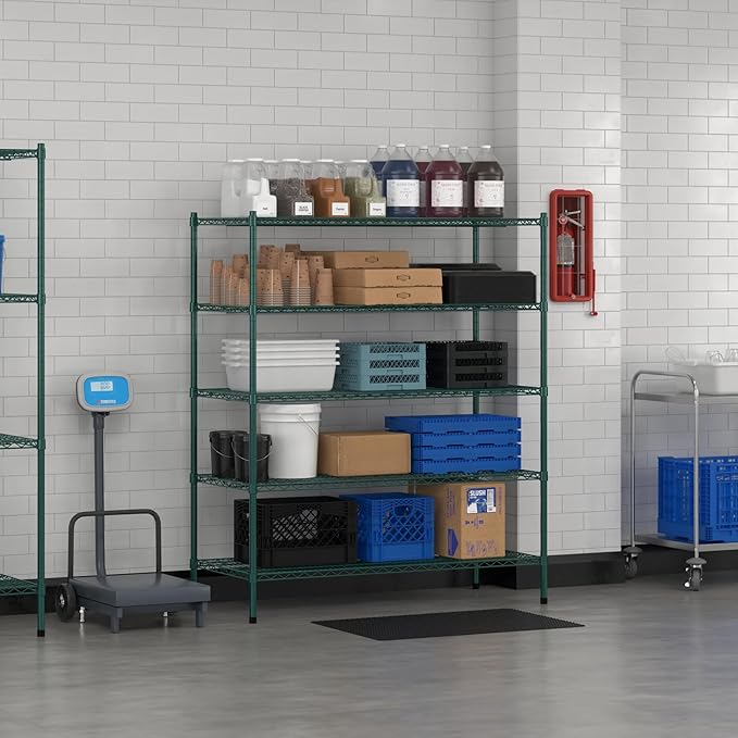 Commercial NSF Listed Green Epoxy Stationary Wire Shelving Kit 24" x 54" x 64", with 5 Shelves Perfect for Warehouse, Walk-in Refrigerator, Freezer, Grocery Store, Restaurant, Dishroom
