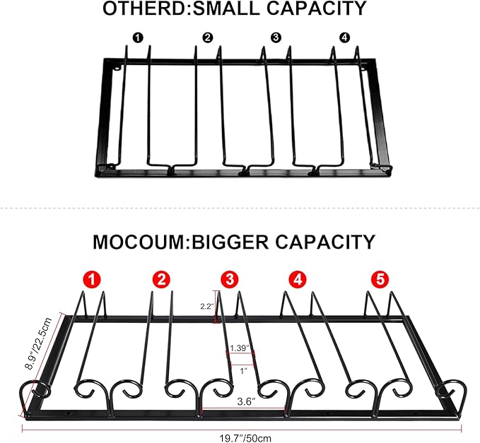 MOCOUM Under Cabinet Wine Glass Rack Stemware Rack, Wine Glasses Hanger Rack Wire Wine Glass Holder Storage Hanger for Cabinet Kitchen Bar (Black, 5 Rows 1 Pack)