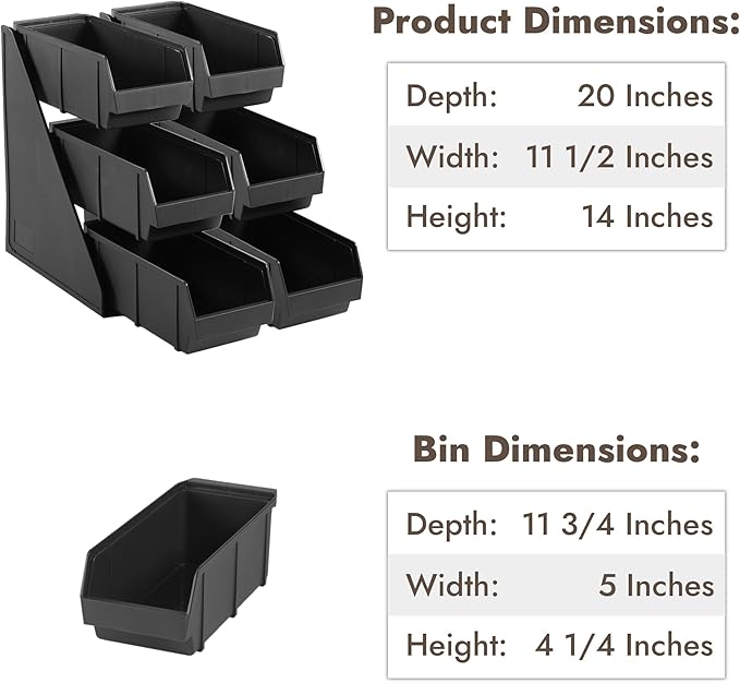 CURTA Black Self Serve Condiment Bin Stand Set, 3-Tier Stand with 6 Bins, 20" D x11.5" W x 14" H, Coffee Bar Beverage Station