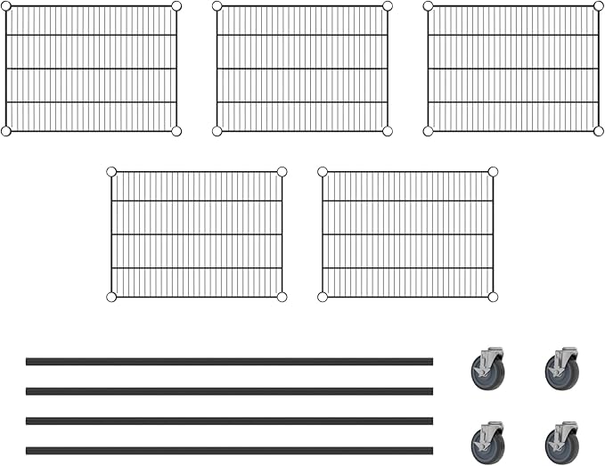 Commercial NSF Listed Black Epoxy Mobile Wire Shelving Kit 18" x 24" x 60", with 5 Shelves Perfect for Warehouse, Walk-in Refrigerator, Freezer, Grocery Store, Restaurant, Dishroom