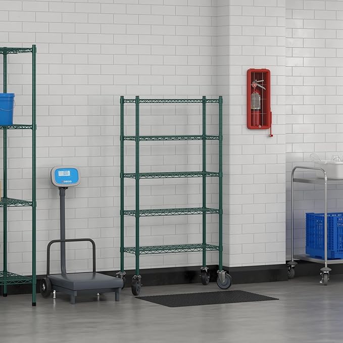 Commercial NSF Listed Green Epoxy Mobile Wire Shelving Kit 12" x 30" x 60", with 5 Shelves Perfect for Warehouse, Walk-in Refrigerator, Freezer, Grocery Store, Restaurant, Dishroom