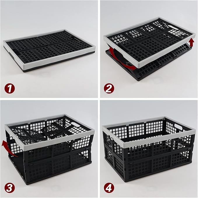 Esdiplot 2 Pack 42 L Collapsible Storage Crates, Stacking Folding Storage Basket, , Plastic Collapsible Milk Crates
