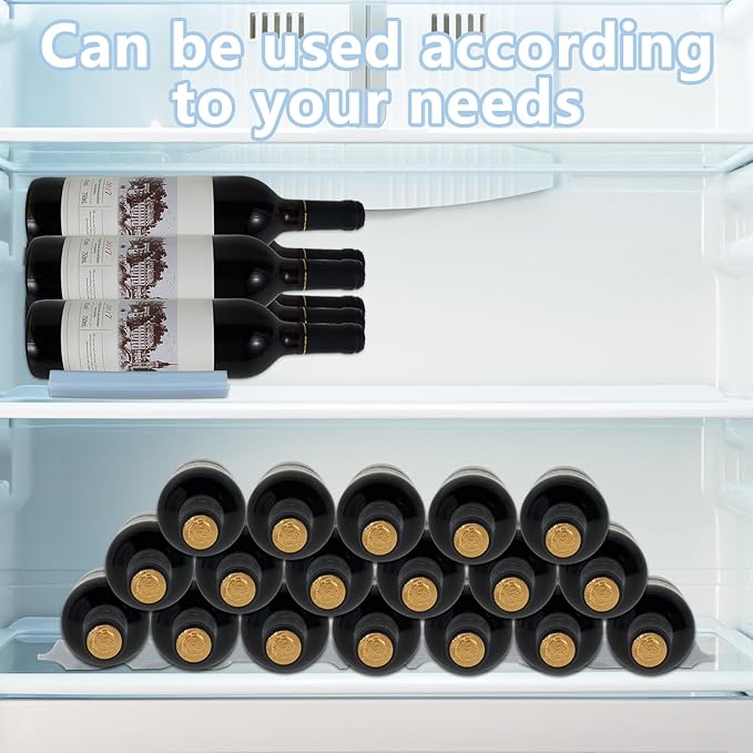 2Pcs Fridge Beverage Mat, Silicone Wine Bottle Holder, Stackable Wine Rack for Refrigerator, Fridge Can Organizer Mat for Cans and Wine Bottles (Grey and Light Blue)