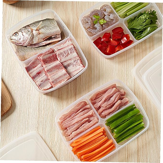 Plastic Refrigerator Organizer Bins Food Storage Container for Meat Vegetables Fruits Kitchen Storage Box with Sealed Design for Preservation and Practical for Freezer and Pantry