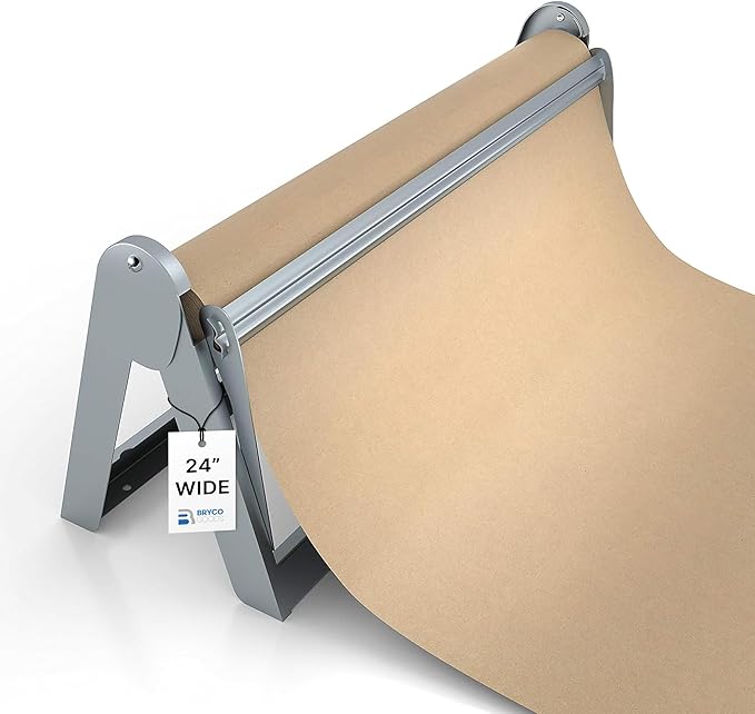 Bryco Goods - 24 Inches Roll Dispenser and Cutter Made of Heavy-Duty Steel Frame & Sharp Blade. Wall Mountable & Tabletop. Ideal for Kraft, Freezer, Packing & Butcher Paper - Up to 1000ft Rolls