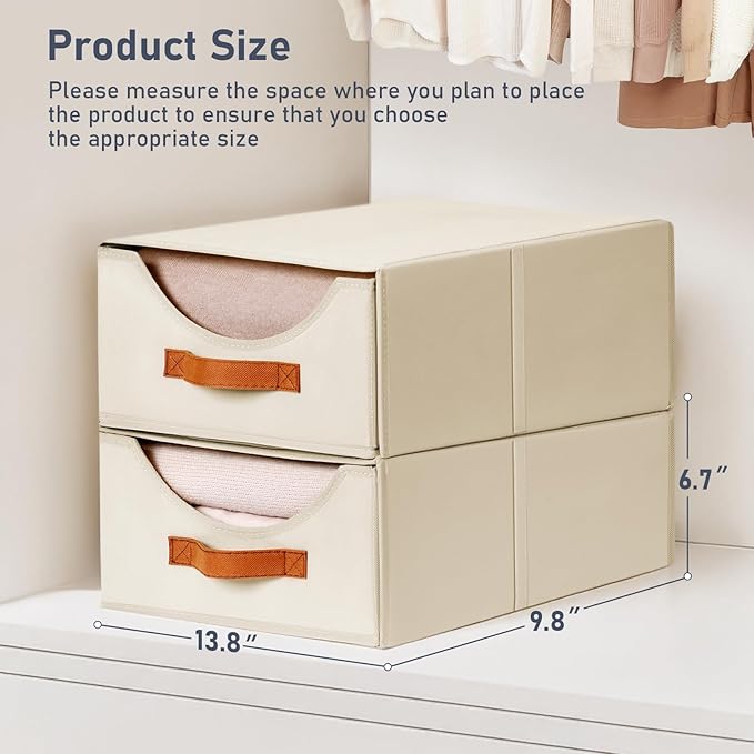 DIMJ Closet Organizers and Storage - 4 Pack Fabric Storage Bins with Drawers, Collapsible Clothes Organizers Stackable Drawers for Closet, Bedroom, Living Room, Shelf, Wardrobe