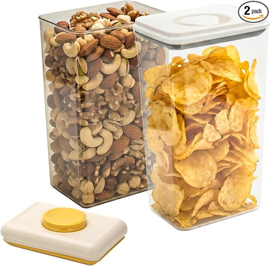 2 Pack Food Storage Containers with Lids, Chip Containers for Pantry, 3.2L and 2.6L Extra Large Capacity, with Airtight and Twist Lock Lids, Clear Plastic Canister for Pantry Organization