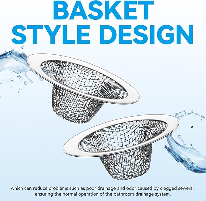 HNYYZL 2.125" Top / 1" Basket Small Drain Strainer, 2Pcs Sink Bathroom Drain Hair Catcher,RV Sink, Stainless Steel Drain Filter