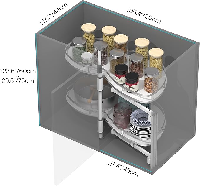 Blind Corner Cabinet Pull Out 2 Tier, Swing Right Magic Corner Organizer, 36" Width, Height Adjustable