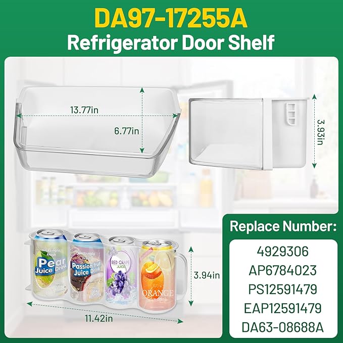 DA97-17255A Refrigerator Door Bin, Replace DA63-08688A Refrigerator Door Shelf Right, for samsung Door Bin RF265BEAESR, RF265BEAESG, RF262BEAESR (See Figure 6), 1 Pack, with Soda Can Organizer