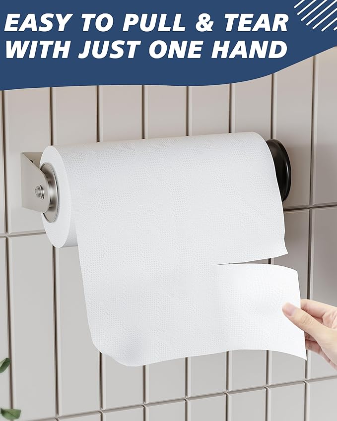 Paper Towel Holder Under Cabinet Adhesive or Wall Mounted Easy Tear One Hand Stainless Steel Fit Rolls(Silver)