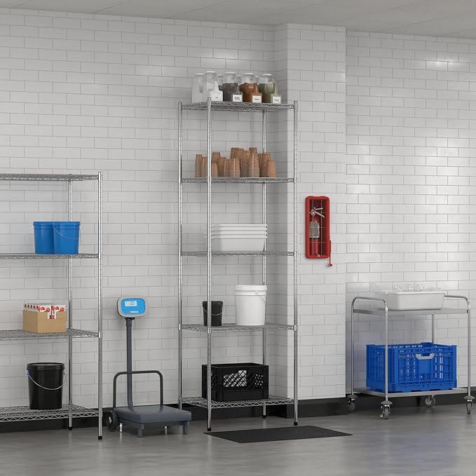 Commercial NSF Listed Chrome Stationary Wire Shelving Kit 21" x 30" x 96", with 5 Shelves Perfect for Warehouse, Walk-in Refrigerator, Freezer, Grocery Store, Restaurant, Dishroom