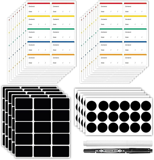 XQIGI 365 PCS Removable Food Labels with 2 Markers, 100 Freezer Easy Peel Off Color Coding Frozen Holders Sticker, 165 Chalkboard Label Waterproof Reusable Blackboard Stickers