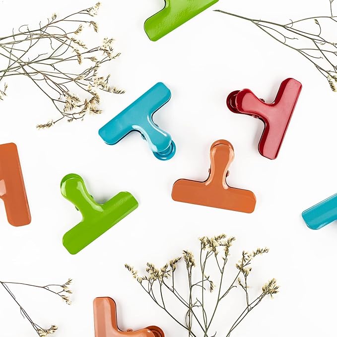12 Pack Stainless Steel Chip Bag Clips - 4 Colors with DIY Christmas Stickers - Airtight Seal, Heavy Duty, 3 Inch, Perfect for Kitchen & Office Storage, No Sharp Edges, Fun & Functional