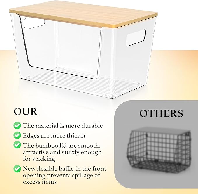 Trash Bag Holder with Bamboo Lid - Stackable Under Sink Organizer & Garbage Bag Dispenser for Kitchen Organization - Large Plastic Holder for Laundry Room, Pantry, Bathroom, Cabinets, 1 Pack