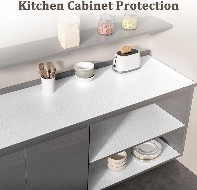 MIAONET Shelf Liner for Kitchen Cabinets 18" x 360" Non-Adhesive Non-Slip Drawer Liners for Dresser, Waterproof Washable Paper, Durable Protector Mat for Pantry Shelves Cupboards, White