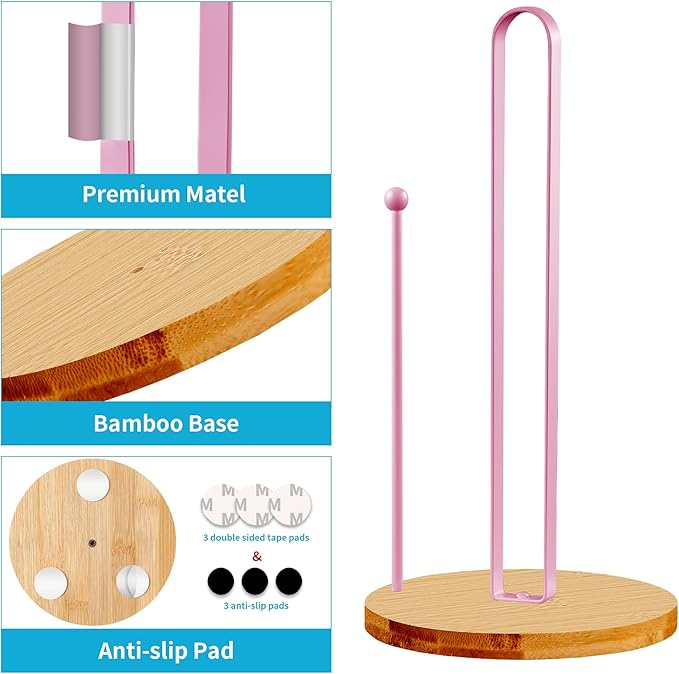 Wood Paper Towel Holder Countertop, TONLEA Kitchen Paper Towel Holder FreeStanding with Non-Slip Base for Kitchen and Bathroom Organization