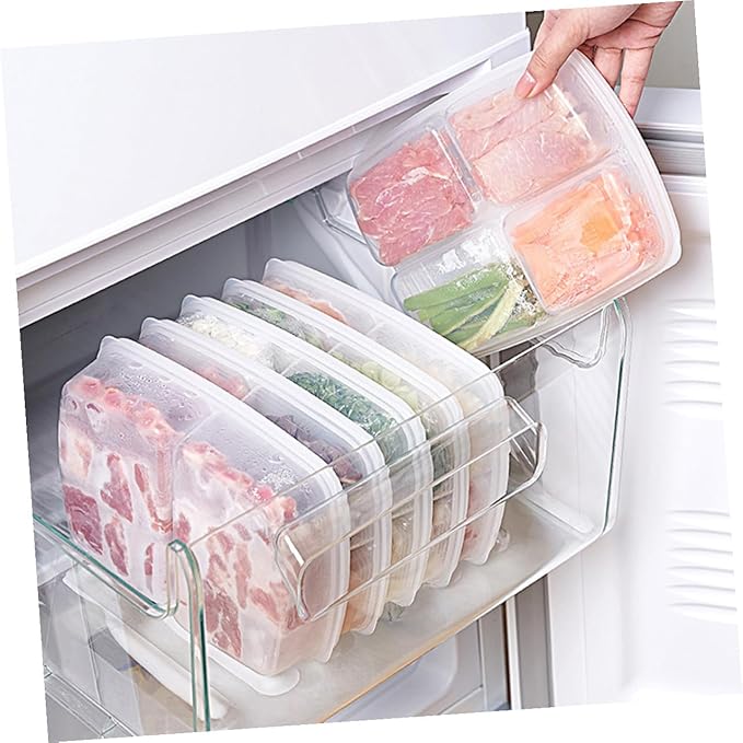 Plastic Refrigerator Organizer Bins Food Storage Container for Meat Vegetables Fruits Kitchen Storage Box with Sealed Design for Preservation and Practical for Freezer and Pantry