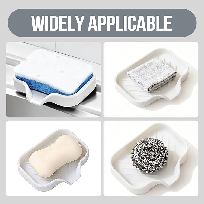 Sponge Holder with Drain Spout, 4.7" x 3.6" Bathroom and Kitchen Sink Organizer, Dish Soap Tray for Sponges, Scrubbers, Dispensers, Dish Brushes, Spoons & Other Sink Items, Dishwasher Safe (White)