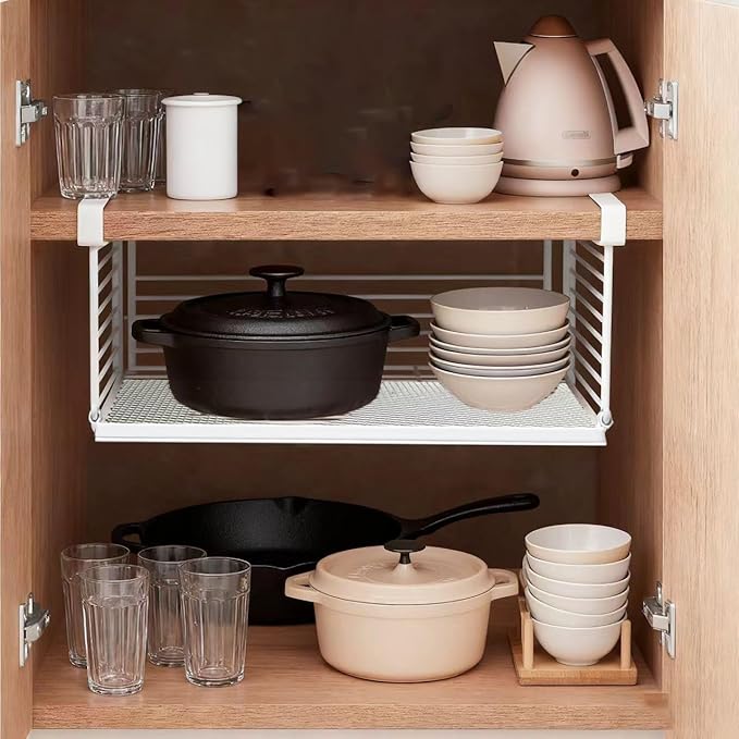 Under Shelf Basket - Heavy Duty Slide-In Metal Wire Hanging Organizer, Space Saving Storage Rack for Kitchen Cabinet, Pantry, Closet, Office (White)