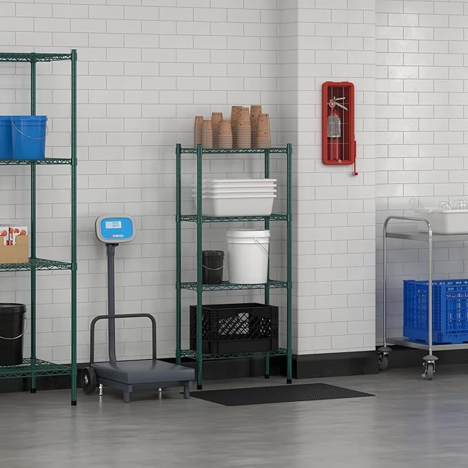 Commercial NSF Listed Green Epoxy Stationary Wire Shelving Kit 12" x 24" x 54", with 4 Shelves Perfect for Warehouse, Walk-in Refrigerator, Freezer, Grocery Store, Restaurant, Dishroom
