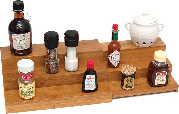 Lipper International 8807 Bamboo Wood Expandable 3-Tier Step Shelf Kitchen Organizer, 12" x 7-7/8" x 4-1/4"