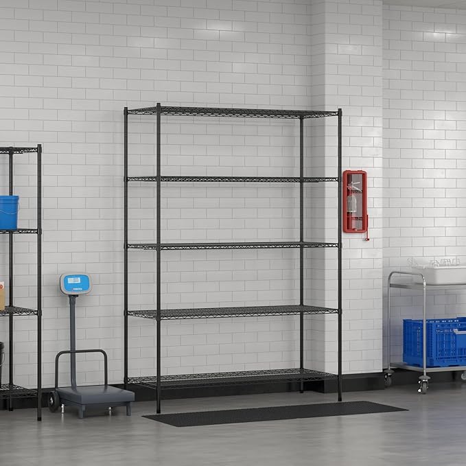 Commercial NSF Listed Black Epoxy Stationary Wire Shelving Kit 24" x 60" x 86", with 5 Shelves Perfect for Warehouse, Walk-in Refrigerator, Freezer, Grocery Store, Restaurant, Dishroom