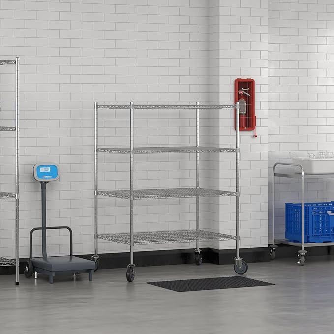 Commercial NSF Listed Chrome Mobile Wire Shelving Kit 30" x 42" x 60", with 4 Shelves Perfect for Warehouse, Walk-in Refrigerator, Freezer, Grocery Store, Restaurant, Dishroom
