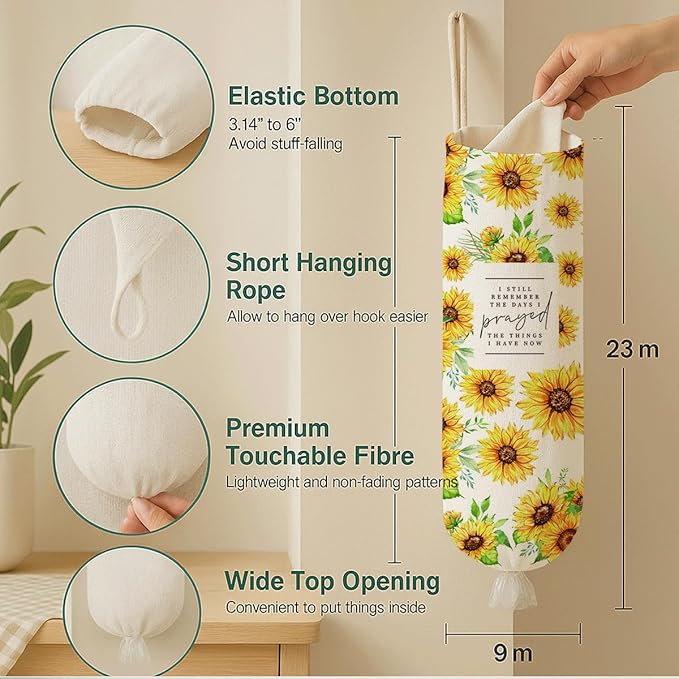 Plastic Bag Holder, Inspirational Plastic Bag Holder for Kitchen Essentials, Sunflower Trash Sack Storage Dispenser for Home Decor, Kitchen Gifts to Women Family Friends Grandma Mom