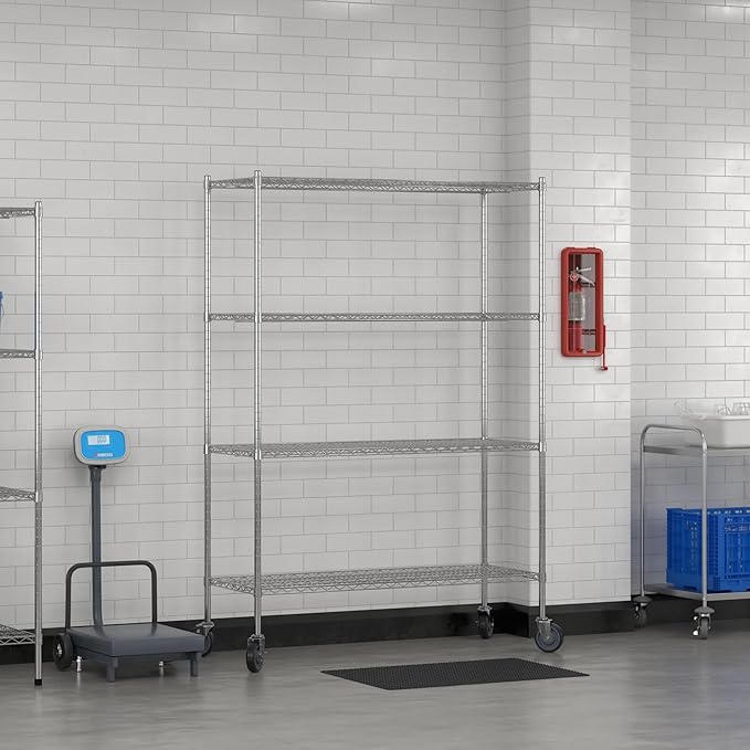 Commercial NSF Listed Chrome Mobile Wire Shelving Kit 21" x 54" x 80", with 4 Shelves Perfect for Warehouse, Walk-in Refrigerator, Freezer, Grocery Store, Restaurant, Dishroom