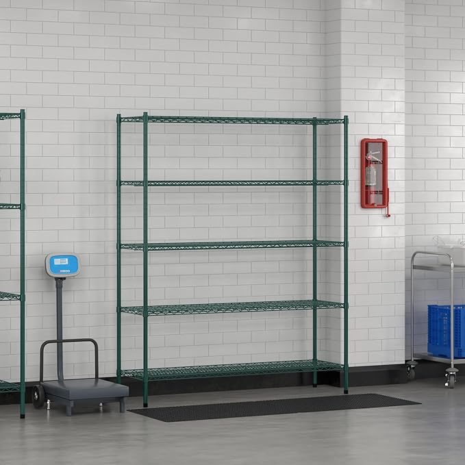 Commercial NSF Listed Green Epoxy Stationary Wire Shelving Kit 18" x 60" x 74", with 5 Shelves Perfect for Warehouse, Walk-in Refrigerator, Freezer, Grocery Store, Restaurant, Dishroom
