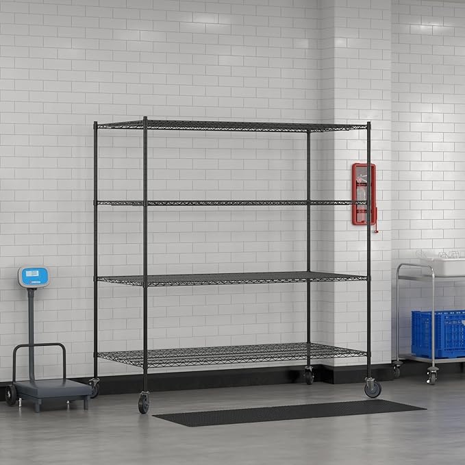 Commercial NSF Listed Black Epoxy Mobile Wire Shelving Kit 36" x 72" x 80", with 4 Shelves Perfect for Warehouse, Walk-in Refrigerator, Freezer, Grocery Store, Restaurant, Dishroom