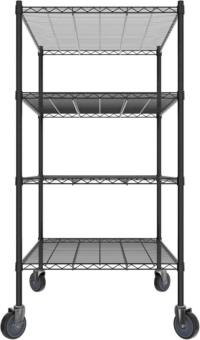 Commercial NSF Listed Black Epoxy Mobile Wire Shelving Kit 30" x 42" x 60", with 4 Shelves Perfect for Warehouse, Walk-in Refrigerator, Freezer, Grocery Store, Restaurant, Dishroom